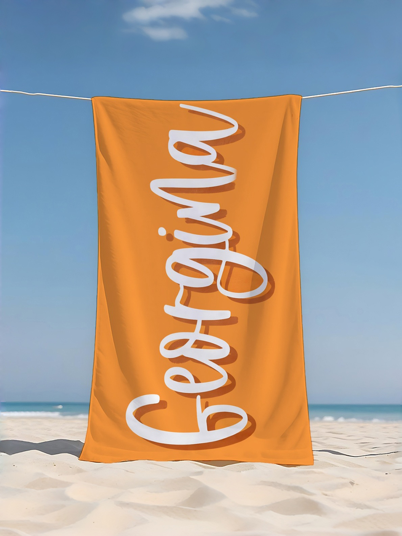Custom Name Printed Beach Towel with Solid-Color Letter Pattern Patchwork Design